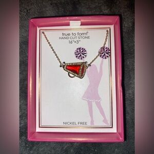 BNIB True to Form Red Megaphone Cheerleading Necklace 16” + 3”